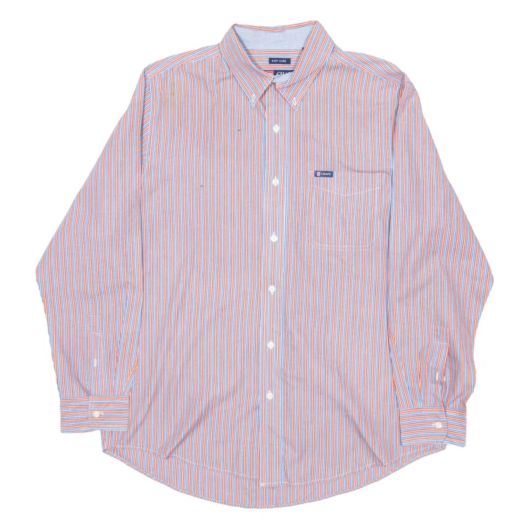 CHAPS Mens Shirt Red Striped Long Sleeve L