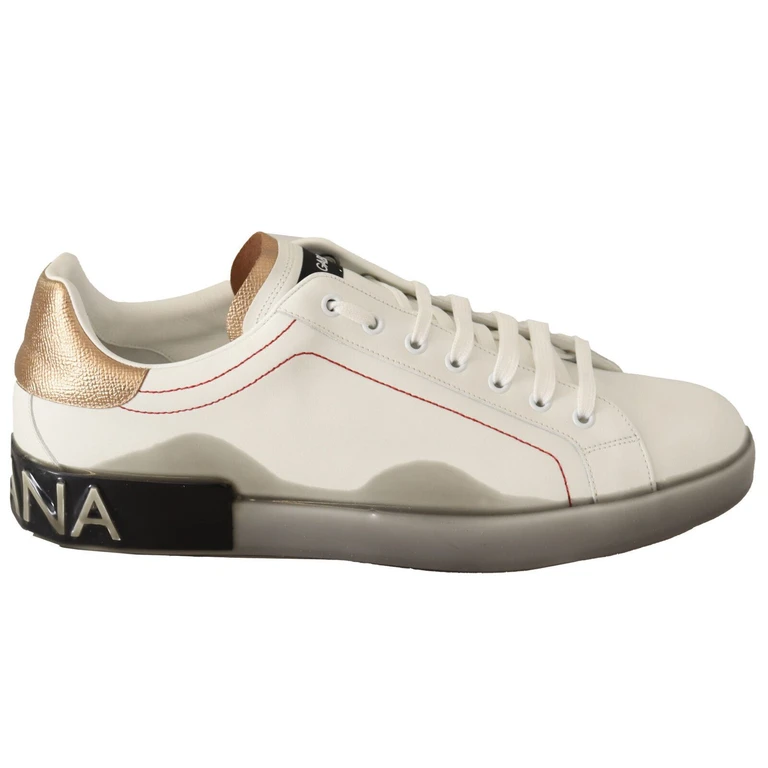 Dolce & Gabbana White Gold Leather Low Top Sneakers Casual Shoes - Men