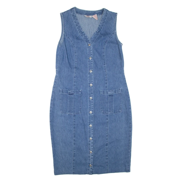 FADED GLORY Womens Day Dress Blue Denim Sleeveless Knee Length L