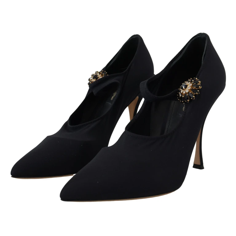 Dolce & Gabbana Black Socks Stretch Crystal Pumps Shoes Leather - Women