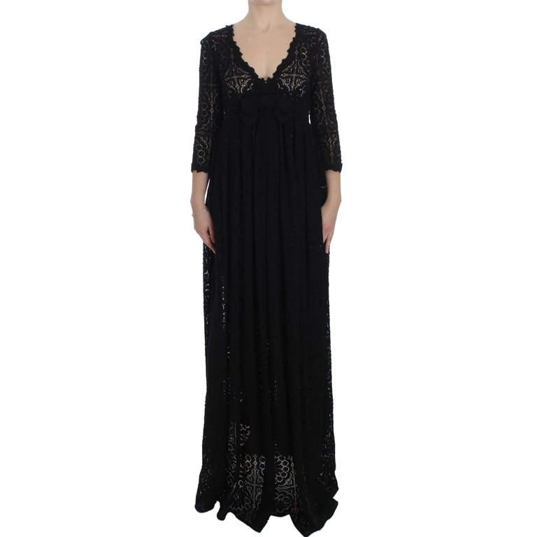 Dolce & Gabbana Black Ricamo Knitted Full Length Maxi Dress Cotton - Women