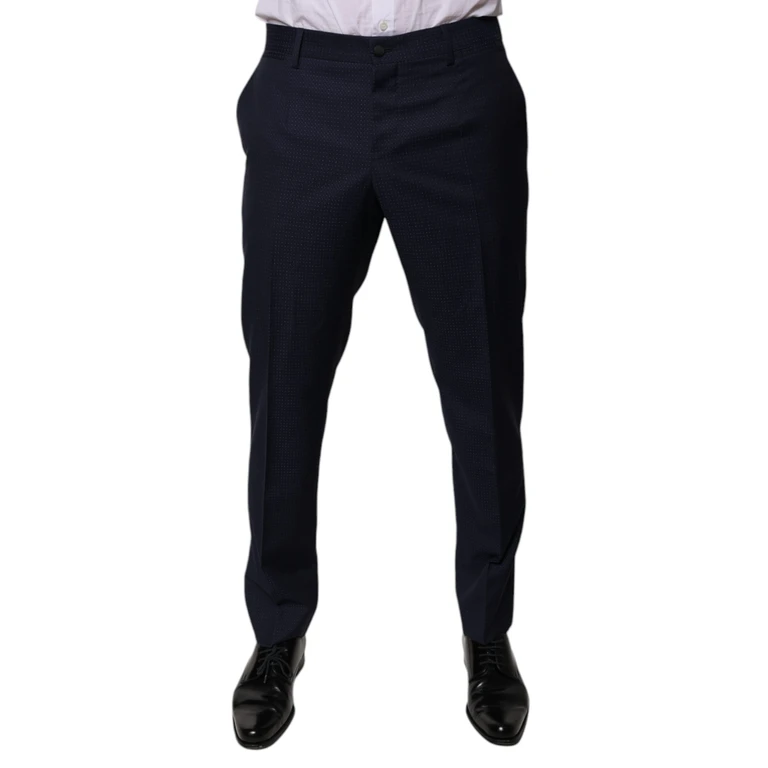 Dark Blue Cotton Men Dress Pants Elastane - Men