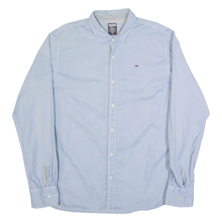TOMMY HILFIGER Mens Plain Shirt Blue Long Sleeve L