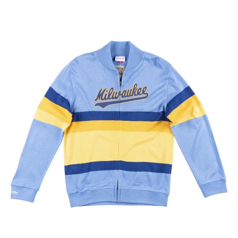 Men's MLB Front Stripe Full Zip Sweater Milwaukee Brewers