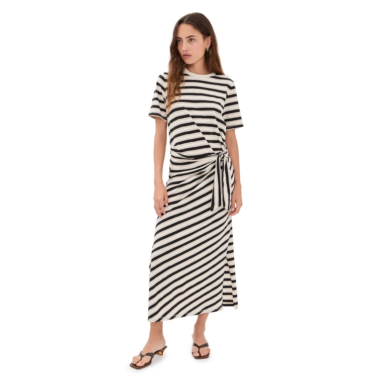 rag & bone The Slub Stripe Tee Midi Dress Cream Multi XS