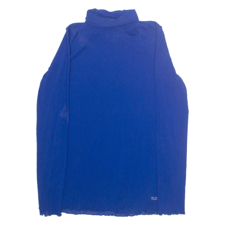 Womens Blouse Blue High Neck Long Sleeve S