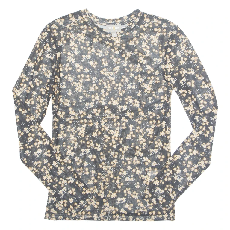 MANOR Yes Or No Womens Printed Top Black Long Sleeve Floral S