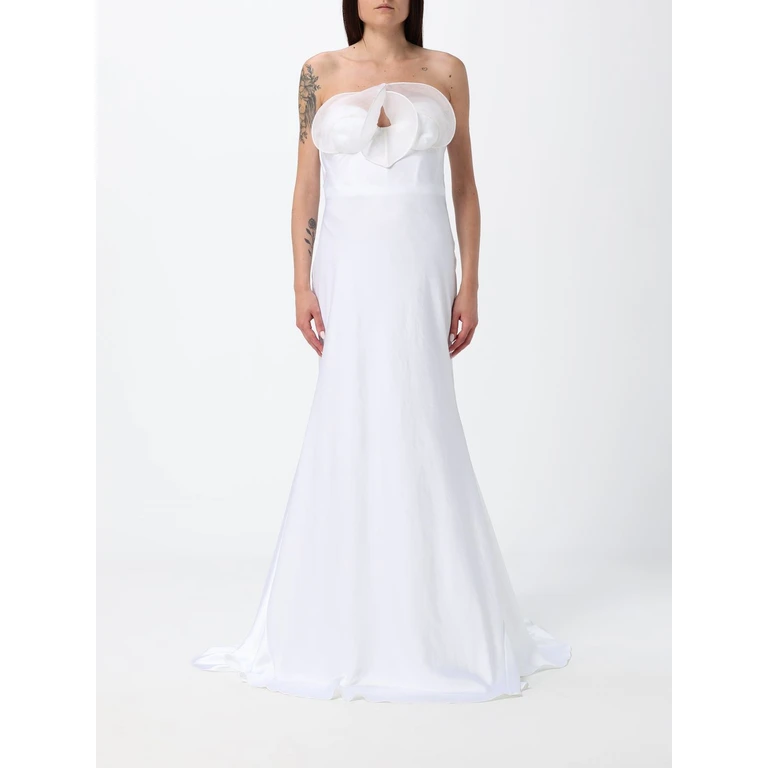 Off-the-Shoulder Satin Bustier Bridal Gown with Ruffles (80AJO488003)