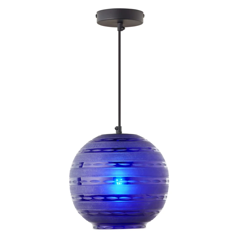Modern Blue Blown Glass Globe Shade Pendant