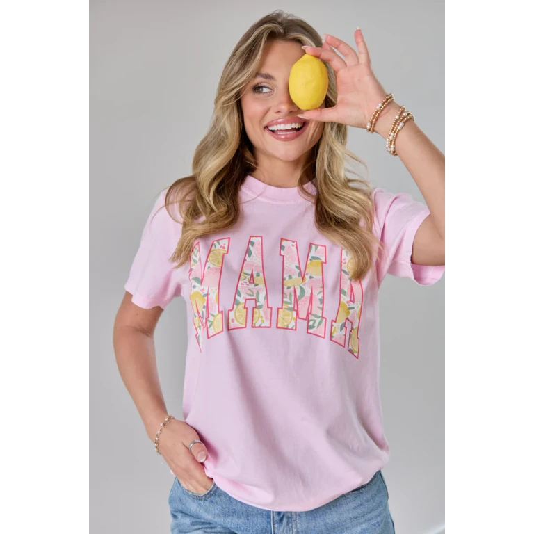 Mama Block Lemons Print Light Pink Graphic Tee