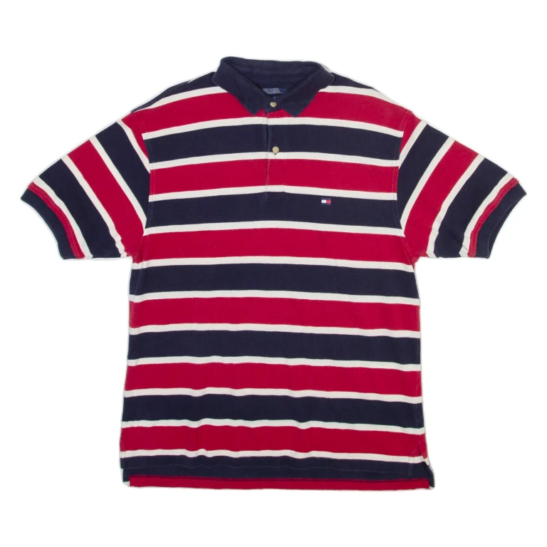 TOMMY HILFIGER Mens Polo Shirt Red Striped L