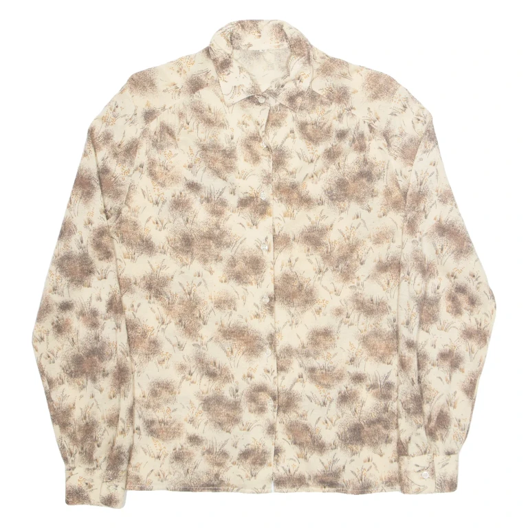 Womens Printed Shirt Brown Collared Long Sleeve Floral M
