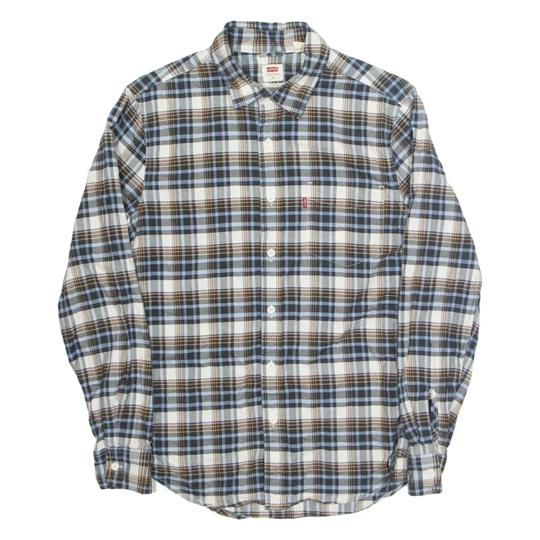 LEVI'S Mens Shirt Cream Check Long Sleeve S