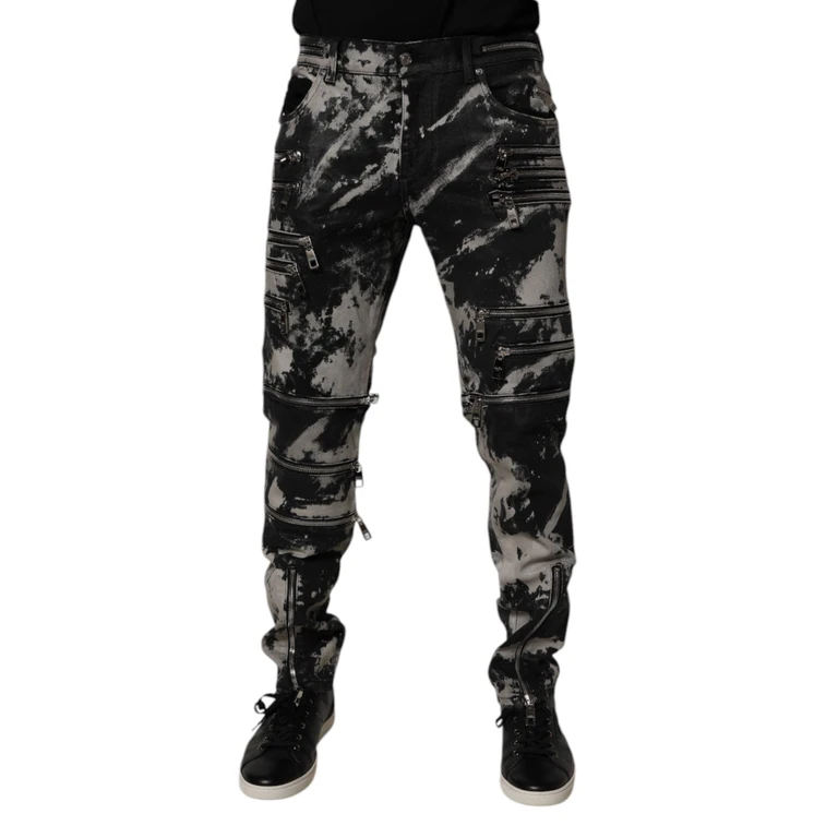 Black Tie Dye Cotton Skinny Zip Denim Jeans Clothing - Men