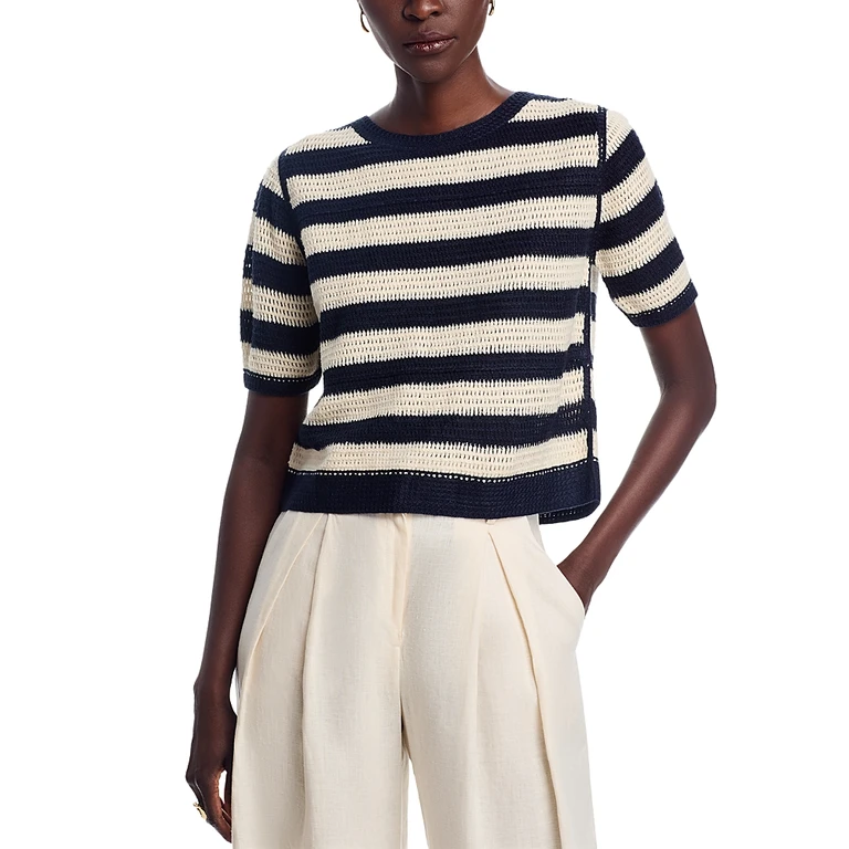 Sioni Striped Short Sleeve Pullover Sweater