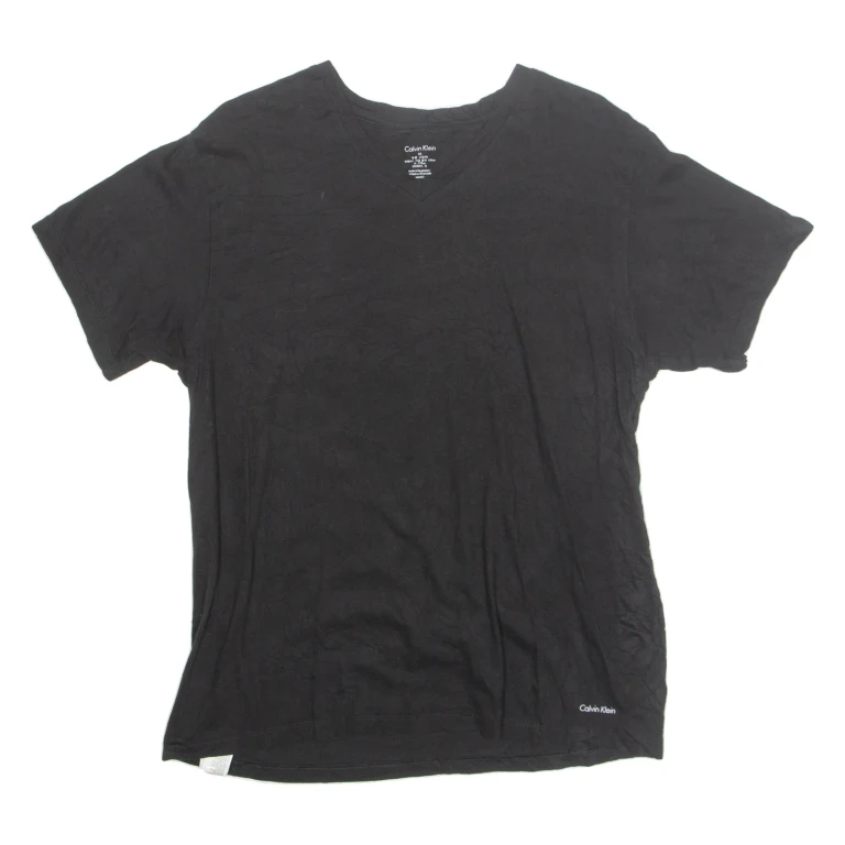 CALVIN KLEIN Mens T-Shirt Black V-Neck M