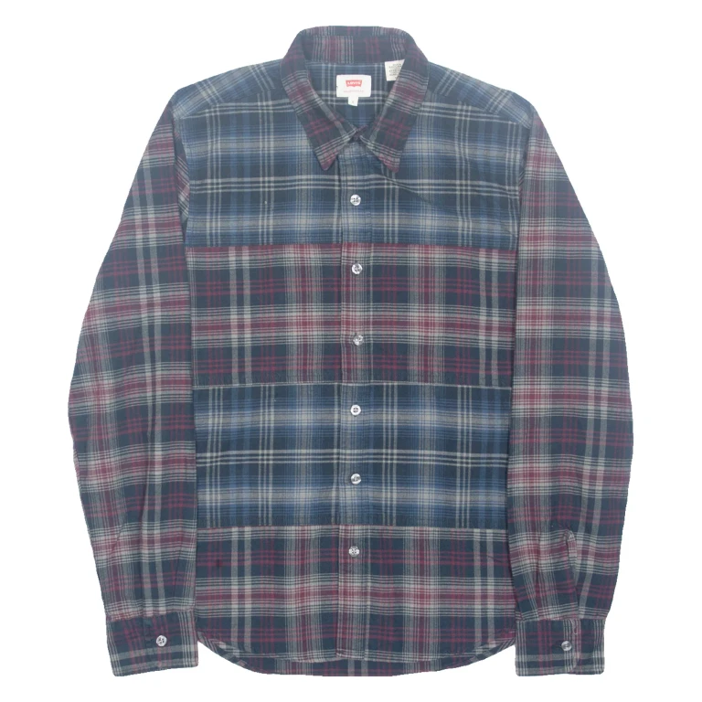LEVI'S Mens Flannel Shirt Blue Check Long Sleeve S