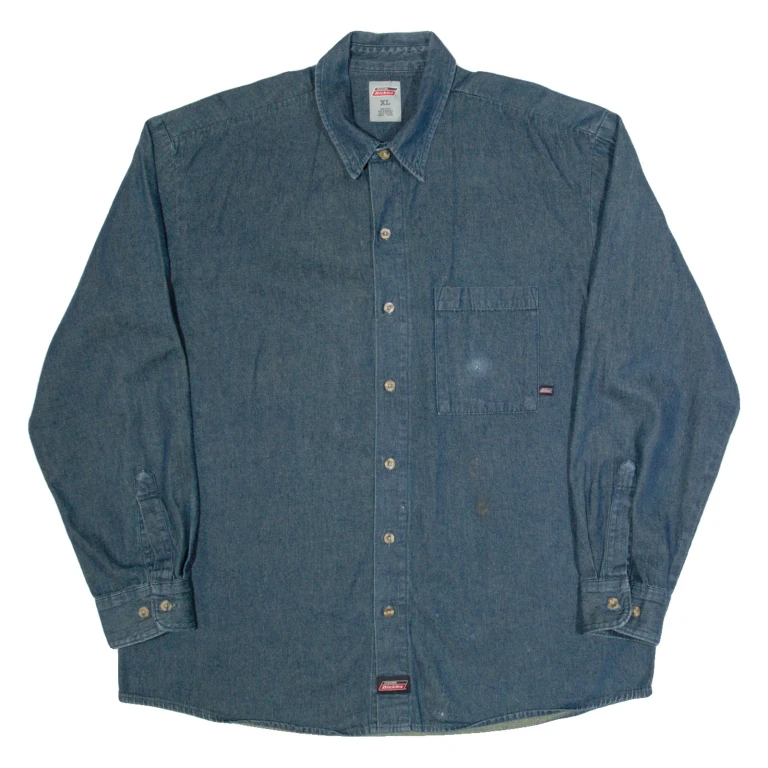 DICKIES Mens Denim Shirt Blue Long Sleeve XL