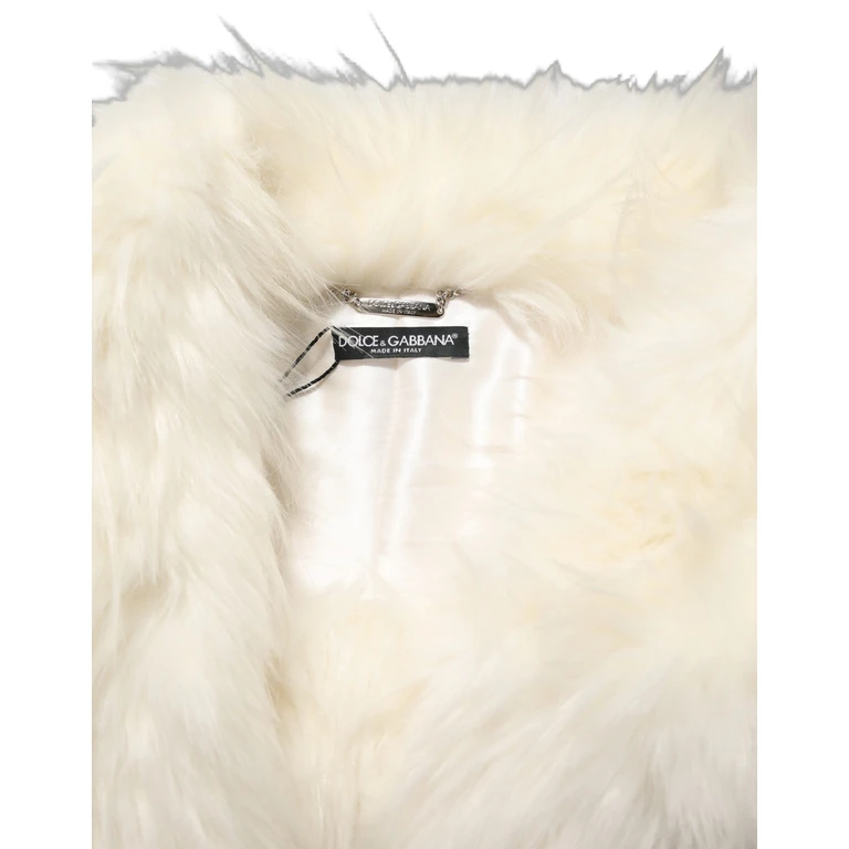 White Faux Fur Long Sleeves Coat Jacket Acrylic Modacrylic Polyester Clothing - Women