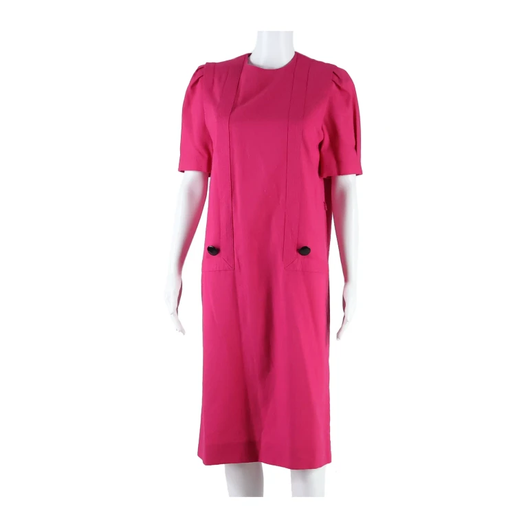 LESLIE FAY Womens Pencil Dress Pink Wool Short Sleeve Long S