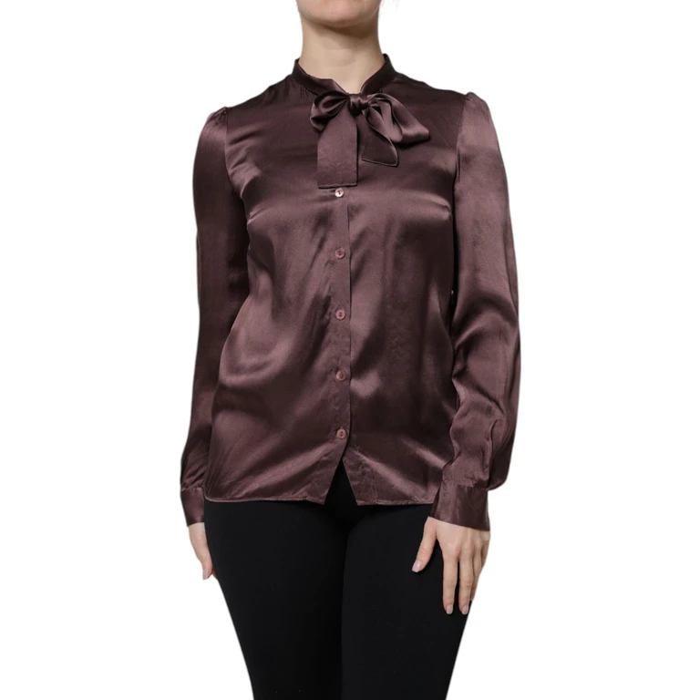 Dolce & Gabbana Brown Ascot Collar Long Sleeve Blouse Top Silk - Women