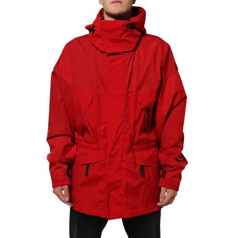 Dolce & Gabbana Red Nylon Hooded Men Full Zip Parka Jacket Clothing - Men