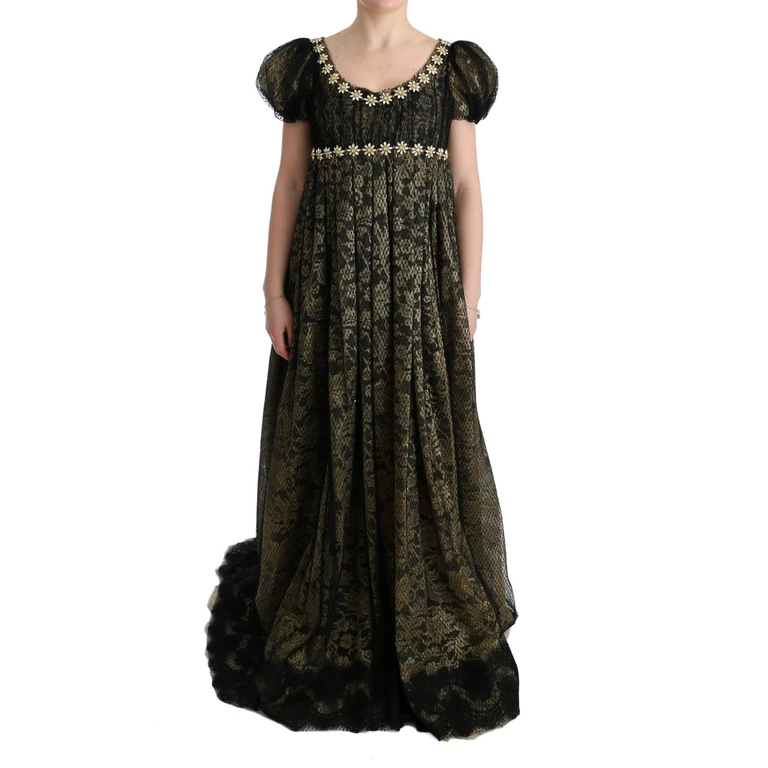 Dolce & Gabbana Black Yellow Crystal Lace Shift Dress Cotton - Women