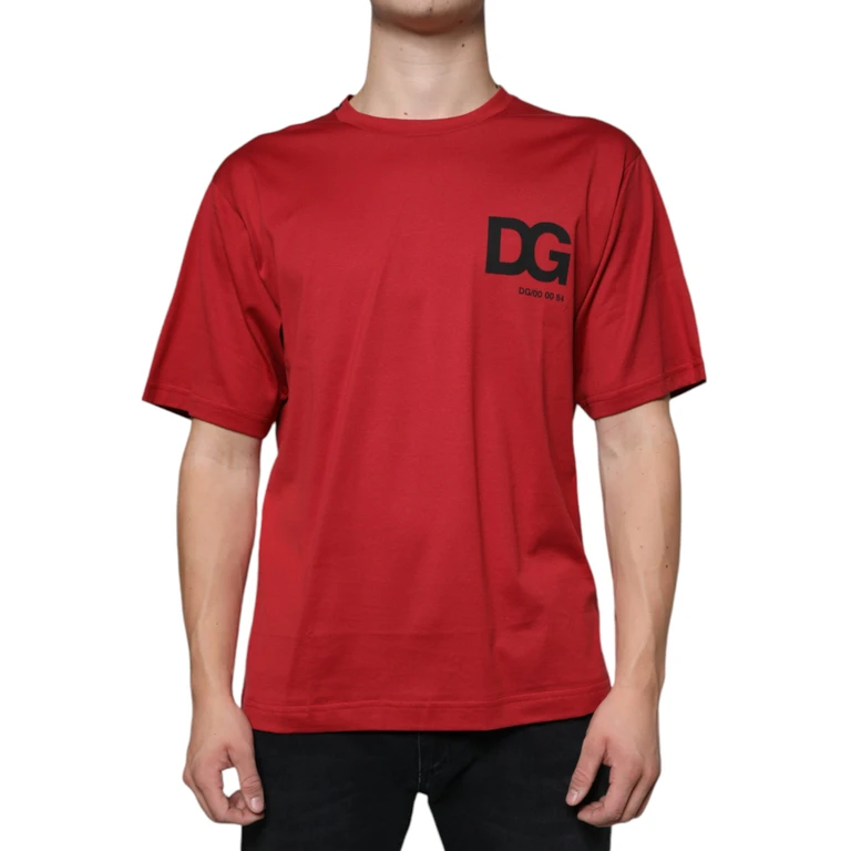 Dolce & Gabbana Red Cotton Dg Logo Print Crew Neck T-Shirt - Men