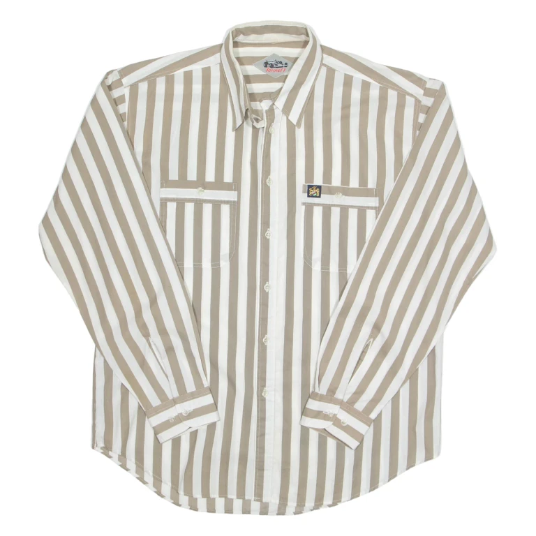 FORMEL 1 Mens Shirt Brown Striped Long Sleeve L