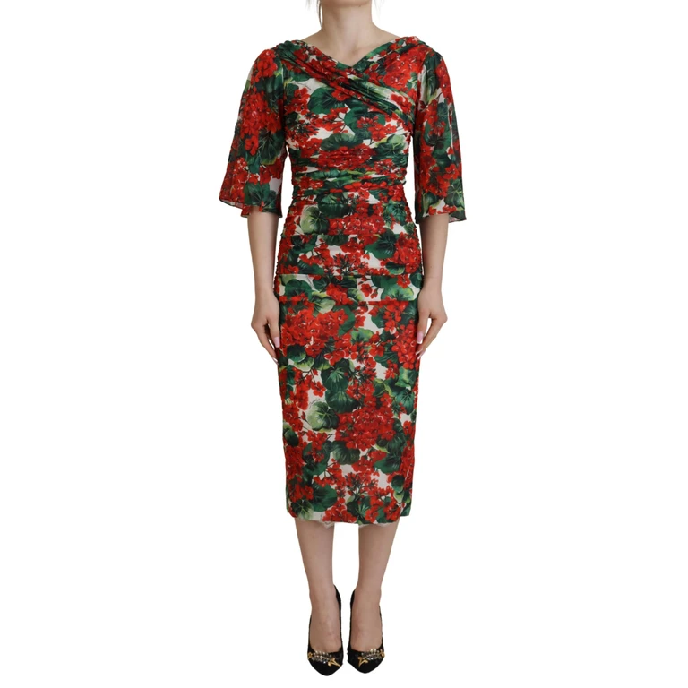 Multicolor Geranium Silk Sheath Midi Dress Elastane - Women