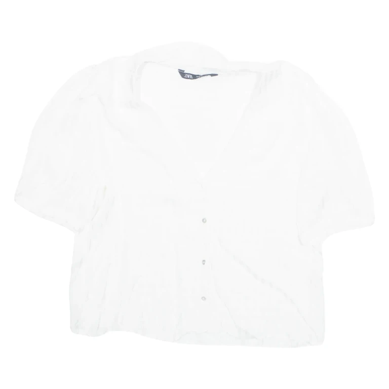 ZARA Sheer Womens Blouse White V-Neck M