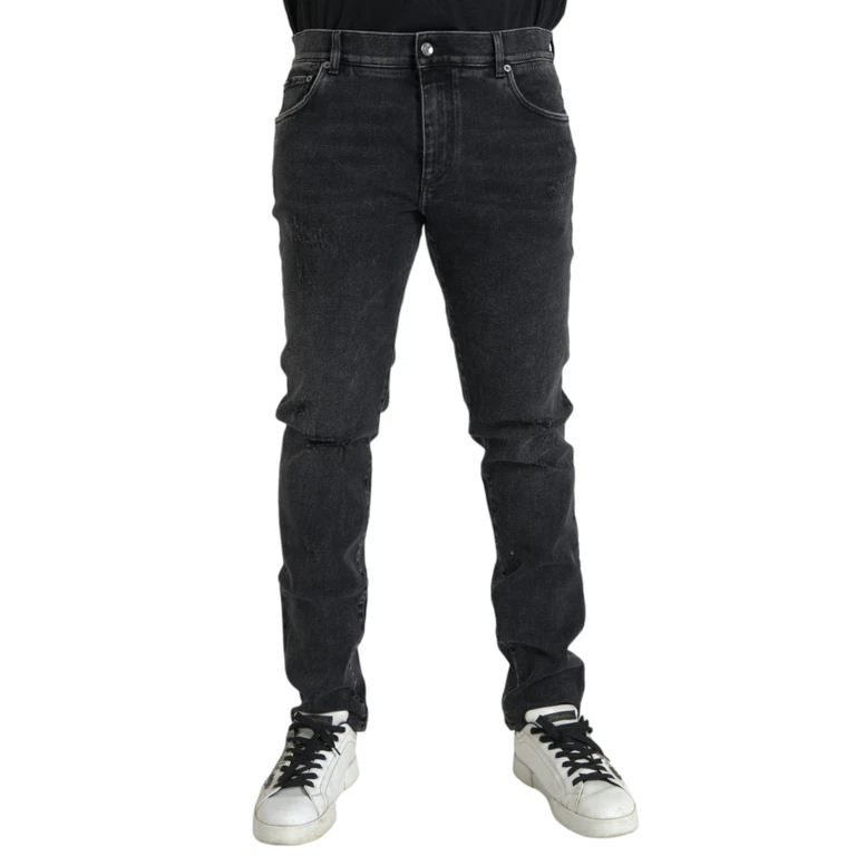 Dolce & Gabbana Gray Cotton Stretch Skinny Denim Logo Jeans Elastane Clothing - Men