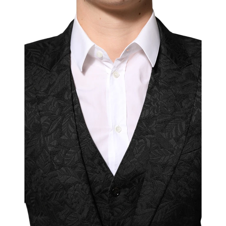 Dolce & Gabbana Black 3 Piece Brocade Jacquard Suit Martini Polyester - Men