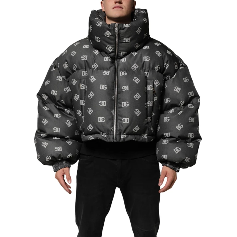 Dolce & Gabbana Black Dg Monogram Full Zip Puffer Men Jacket Nylon Clothing - Men