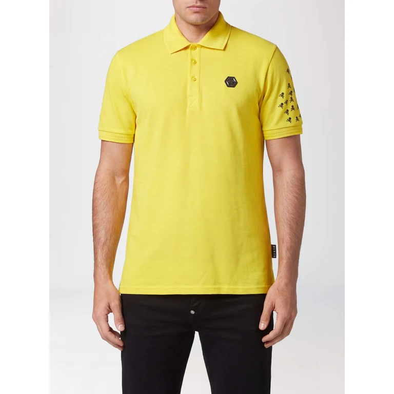 Cotton Polo Shirt with Skull Monogram Print and Hexagon Logo (SACCMTK6180PTE003N09)