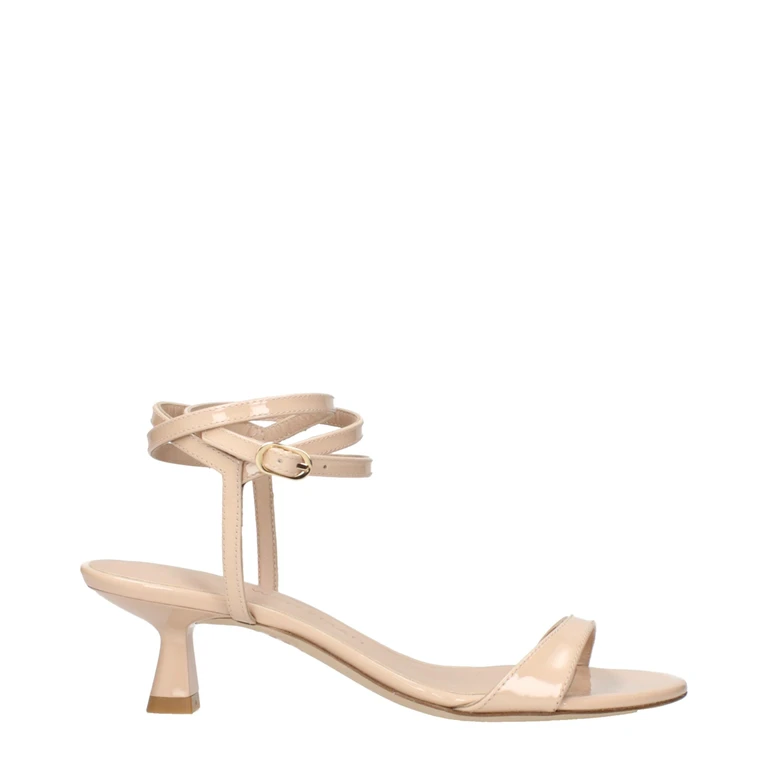 Beige Leather Stiletto Heel Sandals - Women