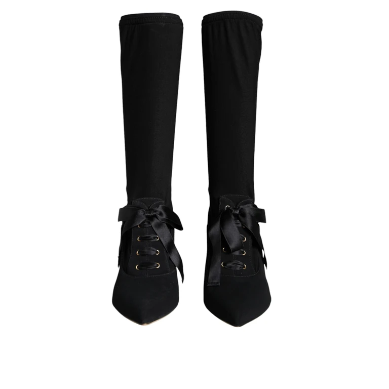 Dolce & Gabbana Black Stiletto Heels Mid Calf Boots Shoes Viscose Elastane - Women