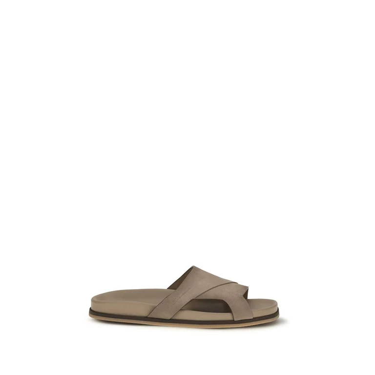 Santoni Beige Calf Leather Bos Taurus Flat Sandals - Men