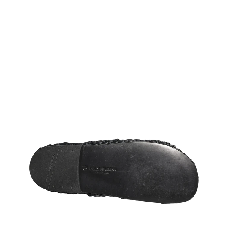 Dolce & Gabbana Black Straw Raffia Slides Sandals Flats Shoes - Men