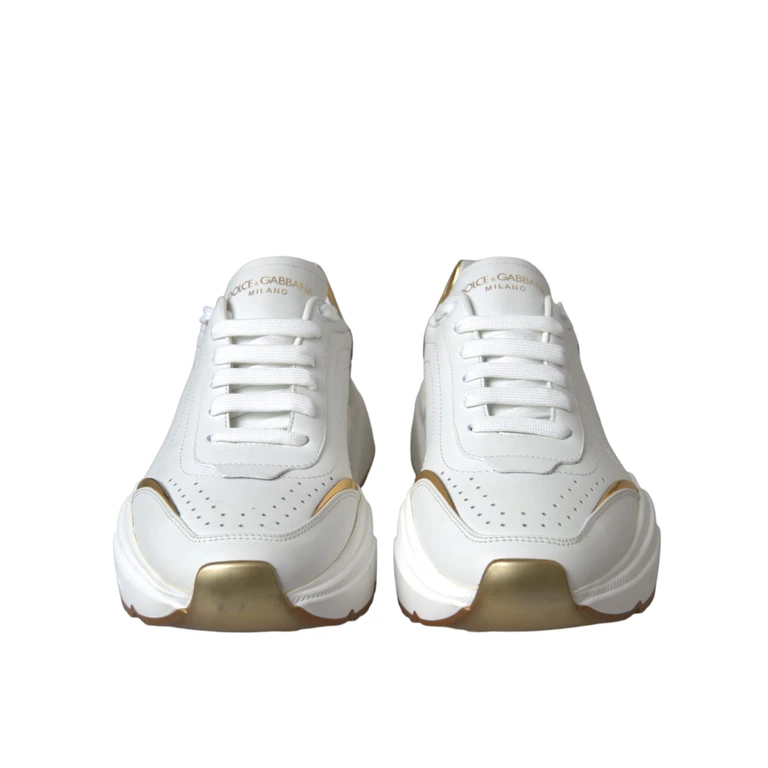 Dolce & Gabbana White Gold Daymaster Leather Sneakers Shoes Calfskin - Women