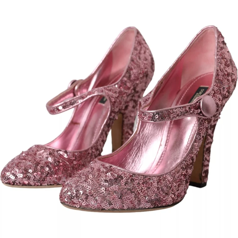 Dolce & Gabbana Pink Sequin Mary Jane Pumps High Heels Shoes Polyester - Women