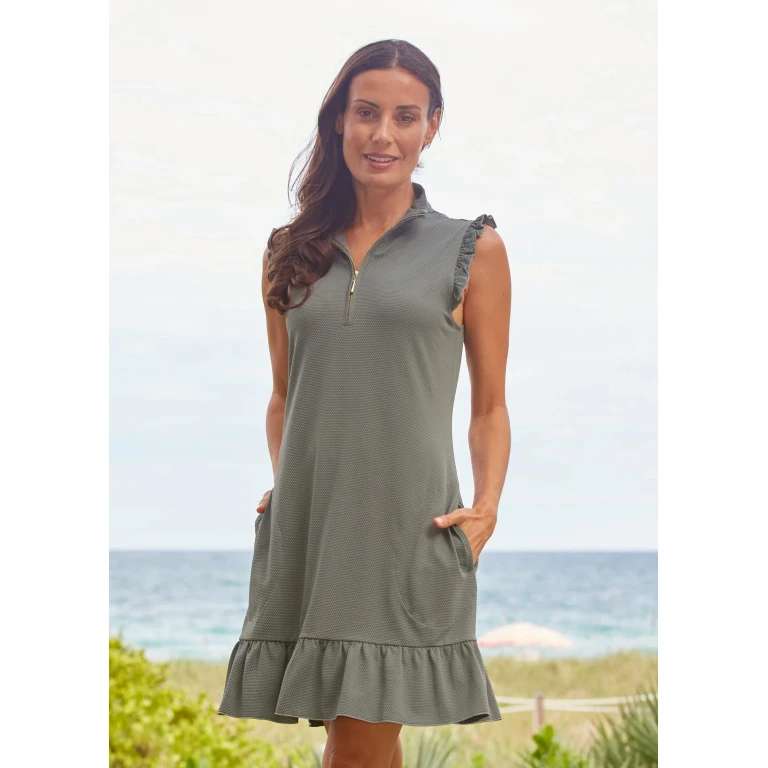 Olive Green Sleeveless Ruffle Sport Dress