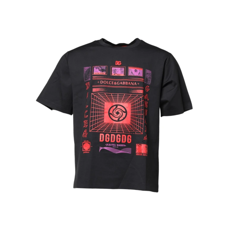 Dolce & Gabbana Black Cotton Graphic Print Crew Neck T-Shirt Nylon Elastane - Men