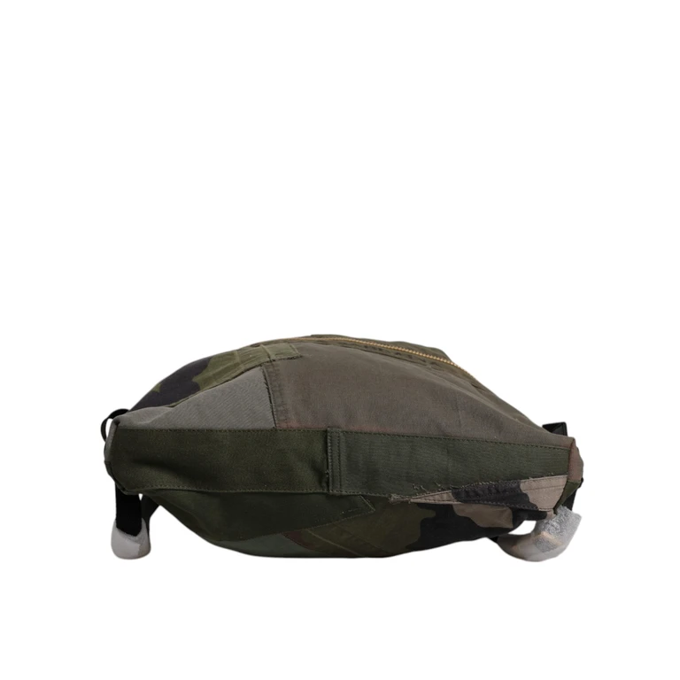 Dolce & Gabbana Military Green Patchwork Rucksack Backpack Bag Cotton Nylon Calfskin - Men (BAG4635)