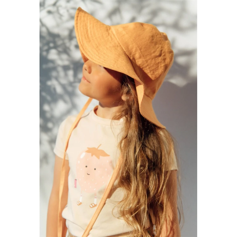 Girls Linen Sun Hat Orange - Breathable Summer Hat - 2-4y (52/54cm)
