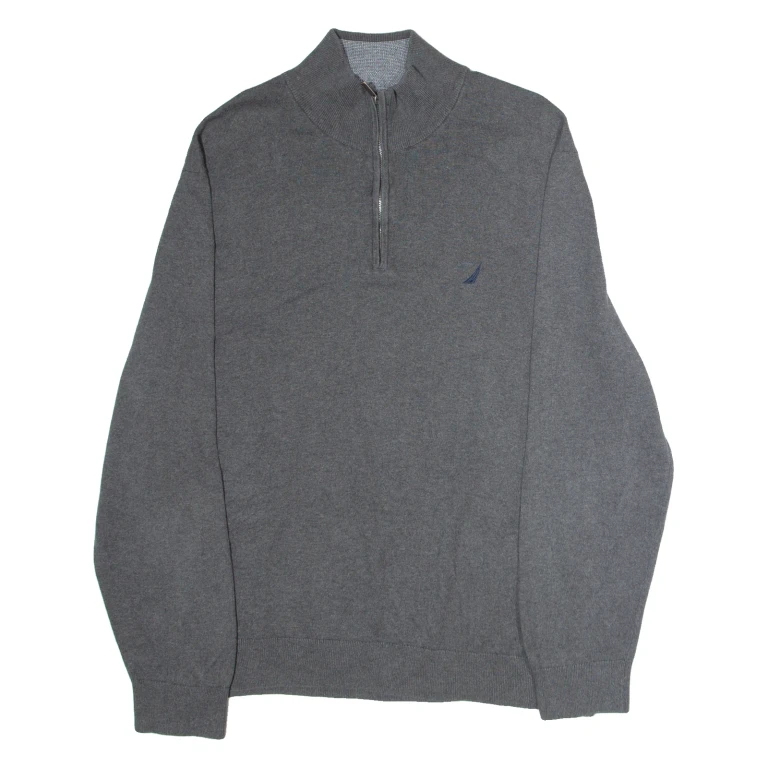 NAUTICA Mens Jumper Grey 1/4 Zip Tight Knit XL