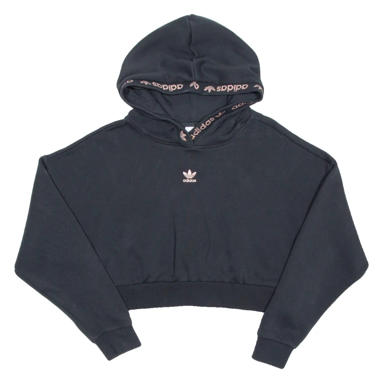 ADIDAS Cropped Womens Black Hoodie UK 8