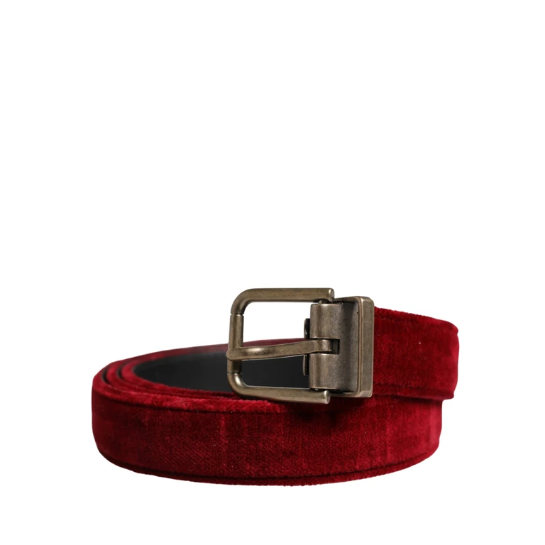 Dolce & Gabbana Men Burgundy Velvet Cotton Metal Buckle Belt Calf - Men