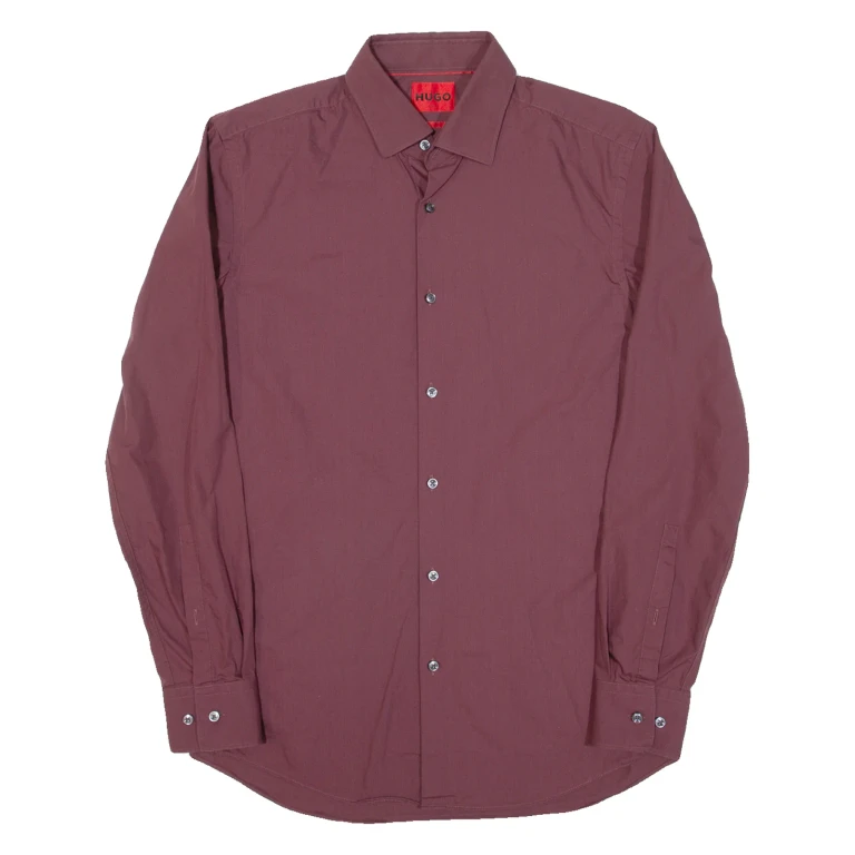 HUGO BOSS Slim Fit Mens Plain Shirt Maroon Long Sleeve M