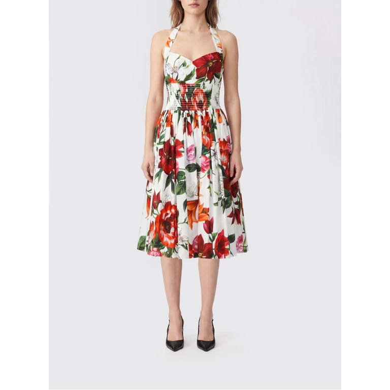 Floral Print Cotton Halterneck Midi Dress (F60AATHS5TQHA5PB)
